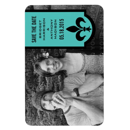 Aqua Fleur De Lis Banner bewaart de Magnet Datum Magneet (Verticaal)