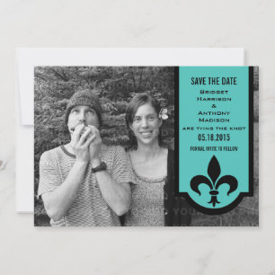 Aqua Fleur De Lis Banner sparen de Datum uitnodige Save The Date