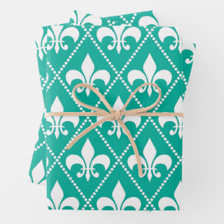 Aqua Fleur de Lis Inpakpapier Vel