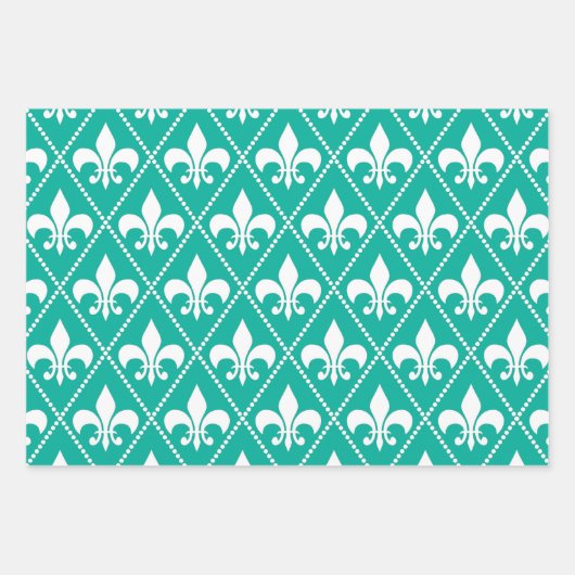 Aqua Fleur de Lis Inpakpapier Vel (Voorkant)