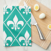 Aqua Fleur de Lis Theedoek (Quarter Fold)
