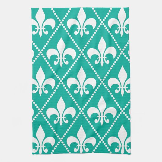 Aqua Fleur de Lis Theedoek (Verticaal)