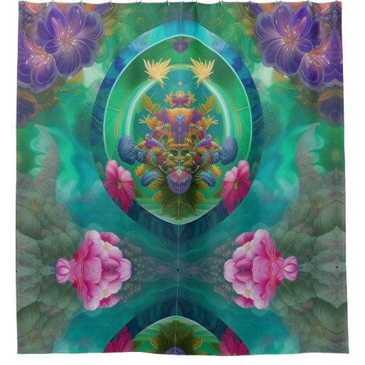 Aqua Floral Abstracte onderwatertuin Douchegordijn (Voorkant)