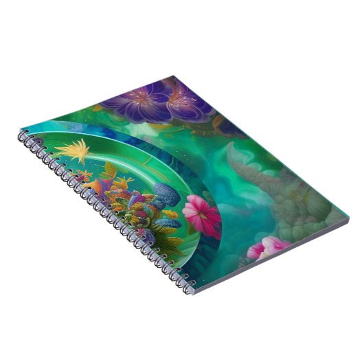 Aqua Floral Abstracte onderwatertuin Notitieboek (Rechterzijde)