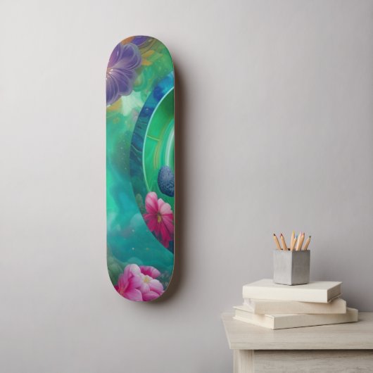 Aqua Floral Abstracte onderwatertuin Persoonlijk Skateboard (Muurkunst)