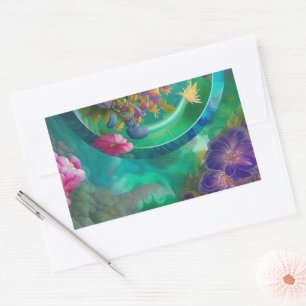 Aqua Floral Abstracte onderwatertuin Rechthoekige Sticker