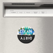  Aqua Floral CLEAN DIRTY Dishwasher Magnet (Insitu (Vaatwasser))