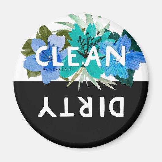  Aqua Floral CLEAN DIRTY Dishwasher Magnet (Voorkant)