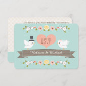 Aqua Floral Dove Wedding RSVP-reactiekaarten RSVP Kaartje (Voorkant / Achterkant)