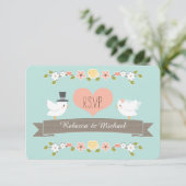 Aqua Floral Dove Wedding RSVP-reactiekaarten RSVP Kaartje (Staand voorkant)