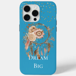Aqua Floral Feathers Dream Catcher iPhone 15 Pro Max Hoesje