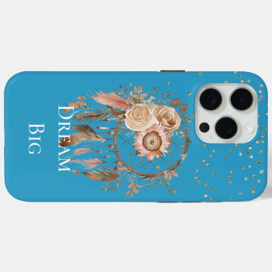 Aqua Floral Feathers Dream Catcher Case-Mate iPhone Case (Achterkant (horizontaal))