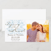 Aqua Floral Flourish Tying the Knot Photo Card Save The Date (Voorkant / Achterkant)