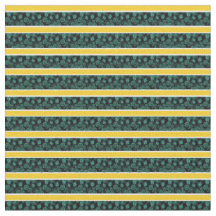Aqua floral-gold/white stripe - zwart/kleur gekoze stof