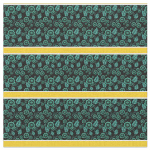 Aqua floral-gold/white stripe - zwart/kleur gekoze stof
