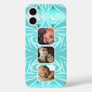 Aqua Floral iPhone 6 Instagram fotocollage 16 Plus Hoesje