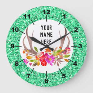 Aqua Floral Large Clock Grote Klok