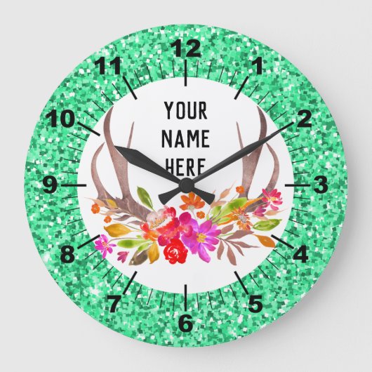 Aqua Floral Large Clock Grote Klok (Voorkant)