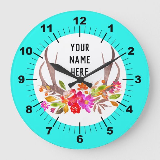 Aqua Floral Large Clock Grote Klok (Voorkant)