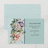 Aqua Floral Lawn Bruiloft Save The Date (Voorkant / Achterkant)