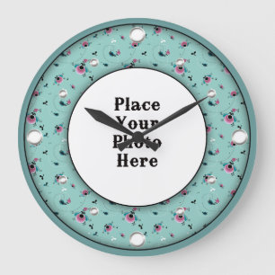 Aqua Floral Lijst Uw fotowandklok Grote Klok
