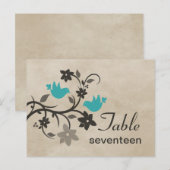 Aqua Floral Lovebird Table Number Briefkaart (Voorkant / Achterkant)