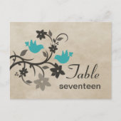 Aqua Floral Lovebird Table Number Briefkaart (Voorkant)