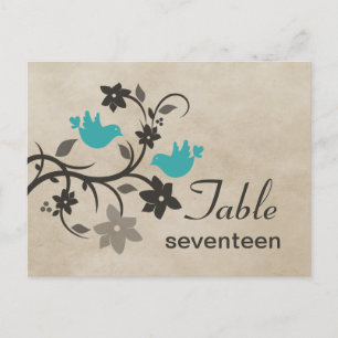 Aqua Floral Lovebird Table Number Briefkaart