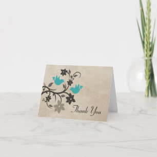 Aqua Floral Lovevogels Hartelijk dank Bedankkaart