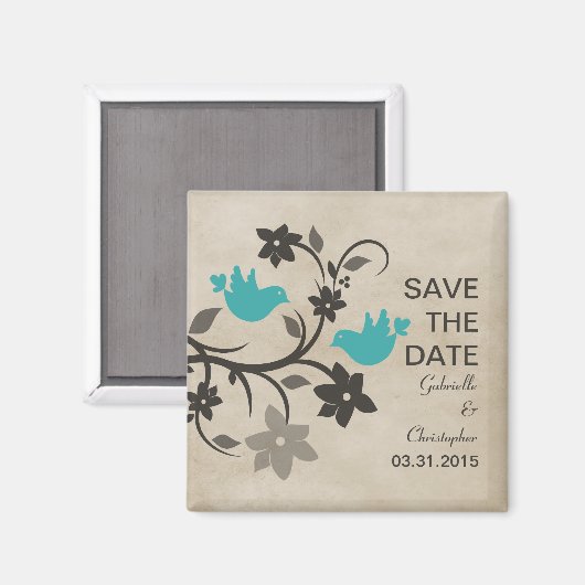 Aqua Floral Lovevogels sparen de Datum Magnet (Voorkant / Achterkant)