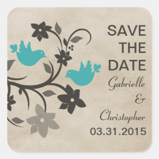 Aqua Floral Lovevogels Sparen de Datum Stickers