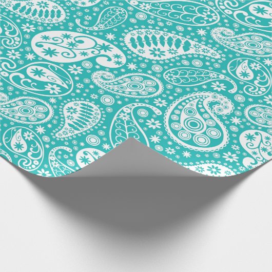 Aqua Floral Paisely Pattern Cadeaupapier (Hoek)