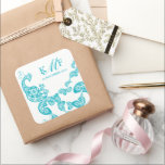 Aqua Floral Paisley White Peacock Wedding Favor Vierkante Sticker<br><div class="desc">Ontworpen door: fat*fa*tin. Eenvoudig aan te passen met uw eigen tekst,  foto of afbeelding. Voor douaneverzoeken,  te contacteren gelieve vet*fa*tin direct. Aangepaste kosten zijn van toepassing op www.zazzle.com/fat_fa_tin www.zazzle.com/color_therapy www.zazzle.com/fatfatin_blue_knot www.zazzle.com/fatfatin_red_knot www.zazzle.com/fatfatin_box www.zazzle.com/fatfatin_ink</div>
