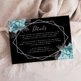 Aqua Floral Silver Black Wedding Details Informatiekaartje