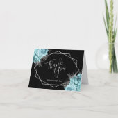Aqua Floral Silver Geometric Black Wedding Bedankkaart (Voorkant)