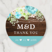 Aqua Floral String Lights Rustiek Dank je bruiloft Bedankjes Labels (Achterkant)