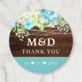 Aqua Floral String Lights Rustiek Dank je bruiloft Bedankjes Labels (Voorkant)