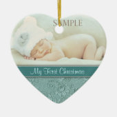 Aqua Floral Swirl Baby Eerste Kerstmis Keramisch Ornament (Voorkant)