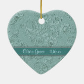 Aqua Floral Swirl Baby Eerste Kerstmis Keramisch Ornament (Achterkant)