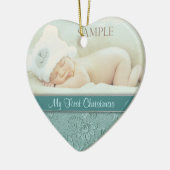 Aqua Floral Swirl Baby Eerste Kerstmis Keramisch Ornament (Links)