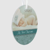 Aqua Floral Swirl Baby Eerste Kerstmis Ornament (voorkant)