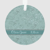 Aqua Floral Swirl Baby Eerste Kerstmis Ornament (achterkant)