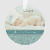 Aqua Floral Swirl Baby Eerste Kerstmis Ornament (voorkant)