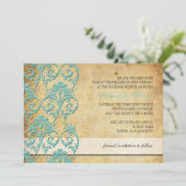 Aqua  Floral Swirl Wedding Uitnodiging (Staand voorkant)