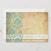 Aqua  Floral Swirl Wedding Uitnodiging (Achterkant)