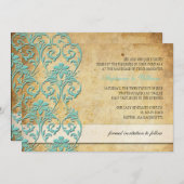 Aqua  Floral Swirl Wedding Uitnodiging (Voorkant / Achterkant)