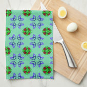 Aqua Floral Towel Theedoek (Quarter Fold)