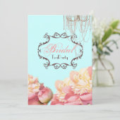 Aqua Floral Vrijgezellenfeest Tea Party uitnodigin Kaart (Staand voorkant)