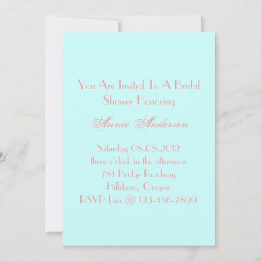 Aqua Floral Vrijgezellenfeest Tea Party uitnodigin Kaart (Achterkant)