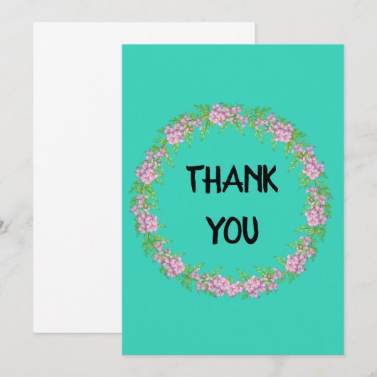 Aqua Floral Wreath Hartelijk dank Bedankkaart (Voorkant / Achterkant)